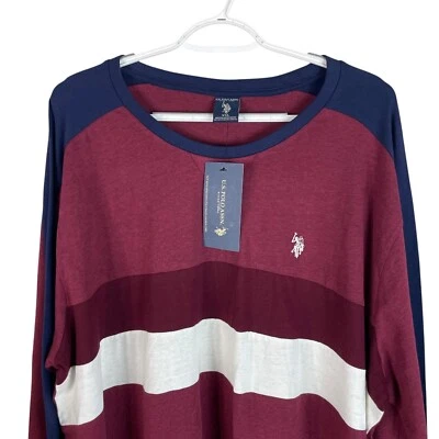 NUEVA Camisa Polo Assn Para Hombres Manga Larga 2XL Roja Rayas Mezcla de Algodón Elastizada $50 Foto 1 de 4