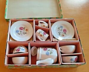 Vintage 1950s child’s tea set made in Japan in original box - 17 pc set - floral