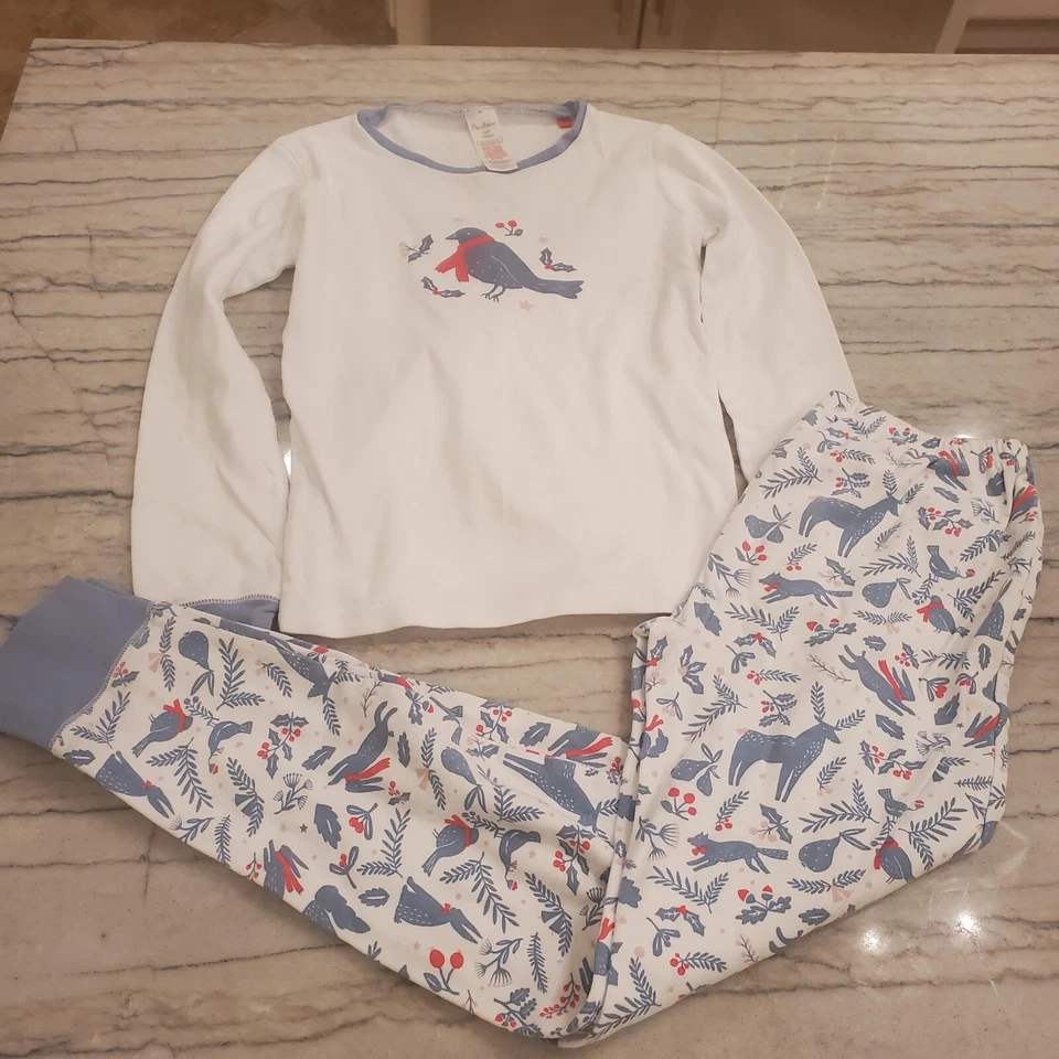 Pijama Mini Boden Niñas Blanco/Azul Pájaro Navidad Vacaciones Talla 12 Foto 1 de 4