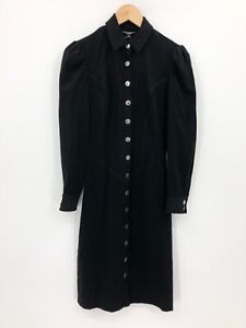 Vintage Betsey Johnson Dress Women 4 Sueded Black Corset Buttons Puff Sleeve Y2K