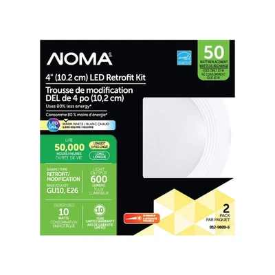 NOMA GU10 E26 Base LED Dimmable Retrofit Kit 3000K, 600 Lumens, 50W, 4-in, 2-pk - Image 1 of 2