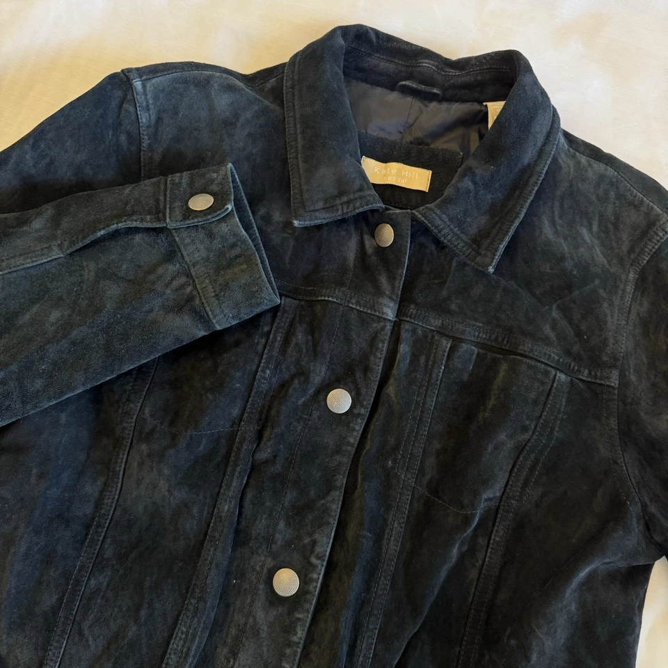 Jaqueta Kate Hill Feminina Couro Camurça Preta Plus Tamanho 16 Zíper Frontal Totalmente Forrada - Imagem 1 de 4