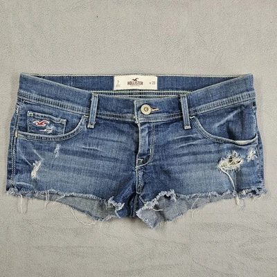 VTG Y2K Hollister Micro Shorts Size 7 Denim Low Rise Mini Booty Distressed logo - Image 1 of 4