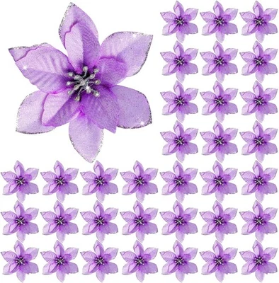 Willbond 45 штук рождественские украшения пуансеттия блестящие цветы пуансеттия T - Изображение 1 из 4