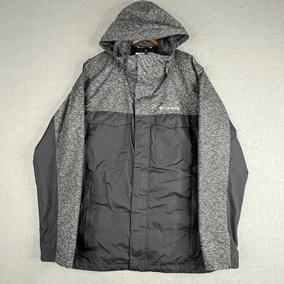 Chaqueta de lluvia cortavientos Columbia con capucha para mujer mediana negra gris cremallera completa nailon Foto 1 de 4