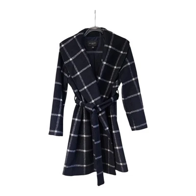 Abrigo envolvente ANN TAYLOR azul marino estampado de ventana con cuello chal mezcla de lana PEQUEÑO PEQUEÑO PEQUEÑO Foto 1 de 4