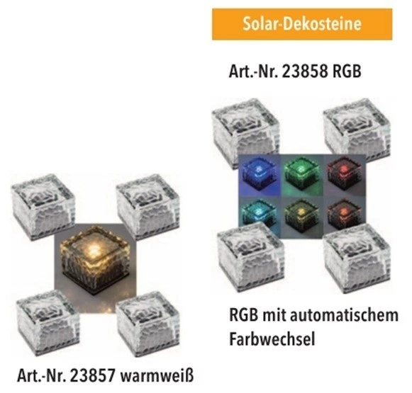 4er Set Solar-Dekosteine für außen mit Dämmerungssensor, IP65, warmweiß oder RGB - Bild 1 von 1