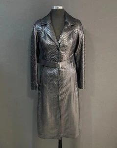 Women All Sizes Genuine Python Leather Real Black Snake Skin Long Overcoat Coat - Picture 1 of 6