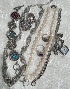 Jewelry Lot Silvertone Costume Necklace Earrings Bracelet Rings (See Pictures) - Picture 1 of 6