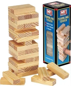 M.Y Traditional Games Wooden Tumbling Tower Family Game 48/54 Wooden Pieces - Picture 1 of 5