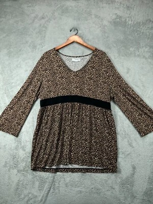 Womens Tops XL Tunic Sag Harbor Brown Black Leopard Stretch Blouse Long Sleeve — 第 1/4 张图片