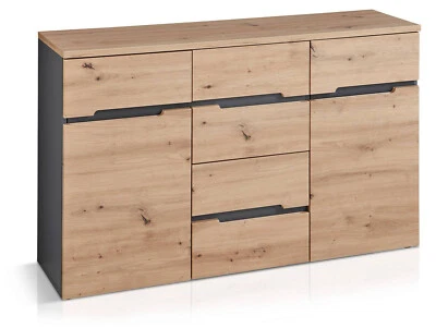 Kommode Sideboard Wohnzimmerschrank MAILAND V MDF Dekorplatte Eichefarbig Grau - Bild 1 von 4
