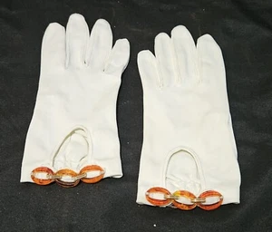 Vintage 1950s White Van Raalte Amber Chain Link Gloves - Picture 1 of 6