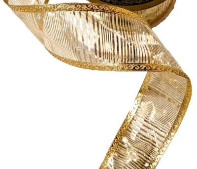 Gold Metallic 2.5" x 5 yds Bright Shimmering Christmas Wired Ribbon Scroll Trim - Image 1 of 3