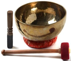 Klangschale handgearbeitet 1500 g - 1600 g mit Ringkissen & 2 Reibestäbe - Bild 1 von 7