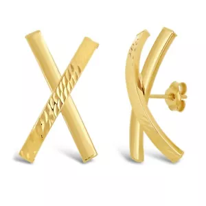 Italienische 14k Gelbgold hochpoliert & Diamantschliff X Ohrstecker 24mm x 14mm - Bild 1 von 6