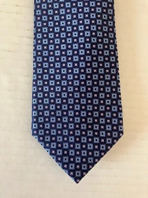 Jos. A. Corbata Bank Hombre Seda Hecha a Mano Azul Blanco Cuadrados Geométrica Foto 1 de 4