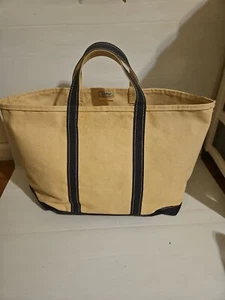 Vintage LL Bean Boat & Tote XL Canvas Bag Crinkle Tag, Blue Trim - Picture 1 of 9