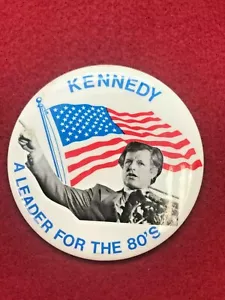 VINTAGE KENNEDY - A LEADER FOR THE 80'S - CAMPAIGN BUTTON / PIN - K80 - Bild 1 von 3