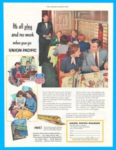 1953 Union Pacific Railroad print ad Chicago Los Angeles club car vacation train - Picture 1 of 5