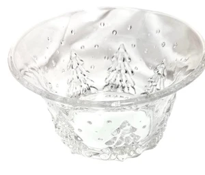 Glass Serving Bowl Raised Christmas Trees And Falling Snow Design Holiday Season - Picture 1 of 6