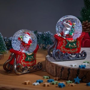 Christmas Snow Globe Decoration Santa Sleigh Ornament LED Figure Light Xmas - Picture 1 of 27