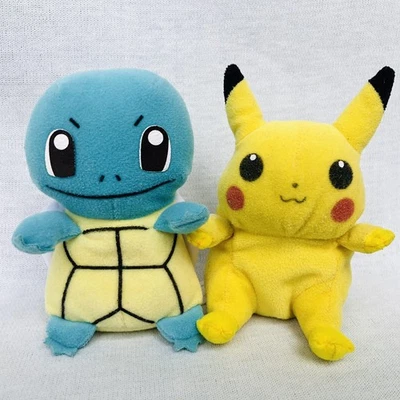 Vtg Pokemon Set Pikachu & Squirtle 5" Plush Bean Bag Toy 1998 Game Freak Beanie - Image 1 of 4