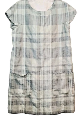Vestido Eileen Fisher Lino Algodón Cuadros Rayas Gris Blanco Talla M Foto 1 de 4
