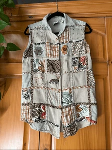 Studio Collection Animal Print Patchwork Vest  Boho Safari Style, Size Medium - Picture 1 of 13