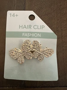 Butterfly gold & rhinestone hair clip new double butterfly hair clip women’s - Picture 1 of 3