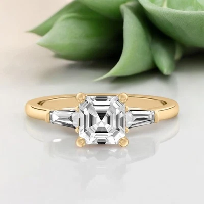 Diamond Engagement Ring Lab Grown Asscher 1.3Carat IGI Certified 14k Yellow Gold - Image 1 of 4