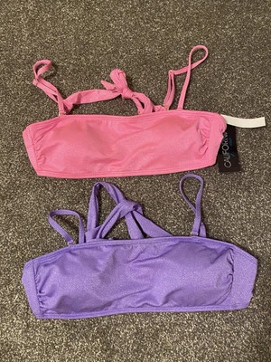 NWT Lot 2 California Waves Juniors Large Bandeau Padded Bikini Top  Pink Purple - Image 1 of 2