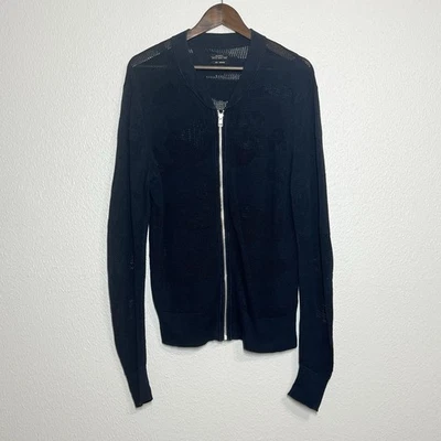 Свитер мужской All Saints размер средний на молнии сетка текстурированный открытый вязаный крючком синий - Изображение 1 из 4