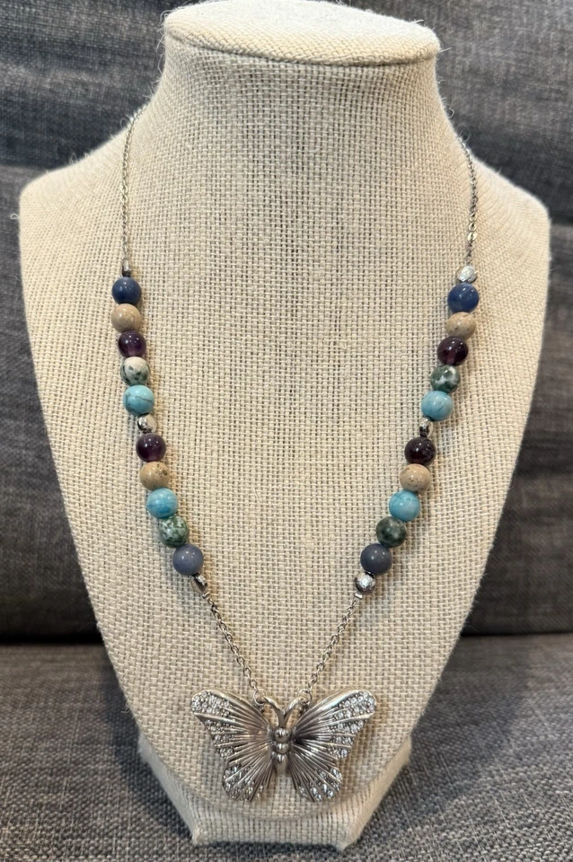 NEW Brighton Solstice Butterly Semiprecious Beaded Stone Silver Long Necklace - Image 1 of 4