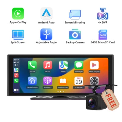 Wireless CarPlay Android Auto 10.2" 4K IPS Touch Screen Car Stereo Radio Sat Nav - Image 1 of 4