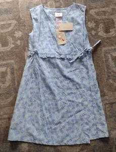 Laura Ashley Dress Little Girl's Sz 9 Easter Wrap 100% Cotton Blue Floral Sprin - Picture 1 of 7