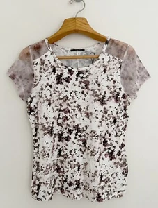 $58 NWT~TAHARI “Cut and Sewn” Top Sz M Brown Floral Short Sleeves Mesh Modal - Picture 1 of 7