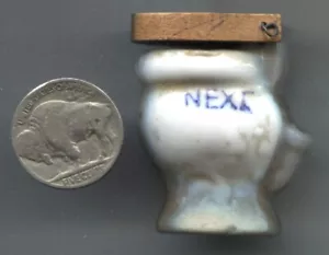 Vintage Ceramic Toilet with Wooden Lid made in Taiwan See Scans Miniature - Picture 1 of 3