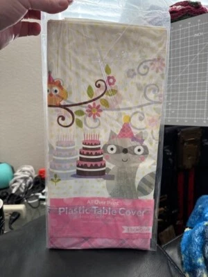 Happi Woodland Girl Animals 1st Birthday Party Decoration Plastic Tablecover New - Image 1 of 2