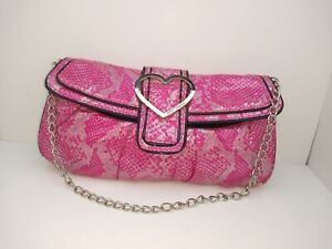Betsey Johnson Pink Silver Black Purse Shoulder Bag Clutch Heart Chain 12x7x3