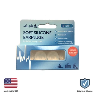 Mouldable Soft silicone Earplugs. Ear Plugs for Sleep & swimming 6 pairs - Picture 1 of 3