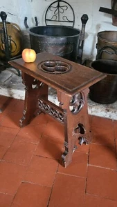 Arts And Crafts Gothic Carved Joint Stool Medieval Style - Picture 1 of 24