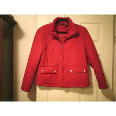 Jane Ashley Red Quilted Jacket Zip-Up Winter Coat with Snap Pockets - Image 1 of 3