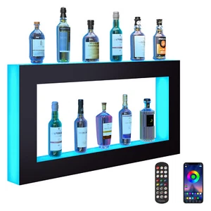 LED Lighted Liquor Bottle Display Bar Shelf RF & App Control 48" Square - Picture 1 of 12