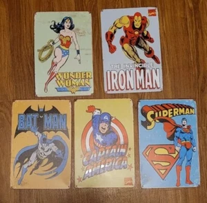Lot Of 5 Metal Super Heros Signs 11.5 X 8 - Picture 1 of 15