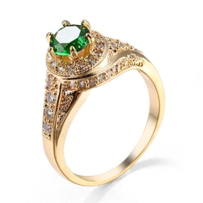 Green Zirconia CZ Band 14kt Yellow Gold Filled Women's Engagement Ring Size 6-10 - Image 1 of 4