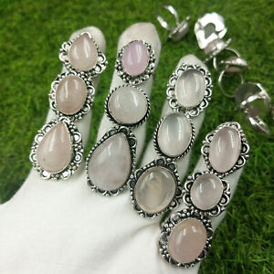 Natural Rose Quartz Gemstone Wholesale Ring Lot 925 Sterling Silver Plated Ring