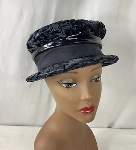 Vintage 1950s Chez Original Straw Hat Women Extra Small 20.5" Dark Blue - Picture 1 of 6