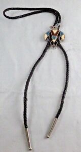 Vintage Native American Indian Tribal Western Cowboy Bolo Tie Silver Turquoise