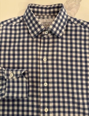 Camisa de vestir Ledbury para hombre 15 azul blanco guinga algodón camisa de vestir Foto 1 de 4